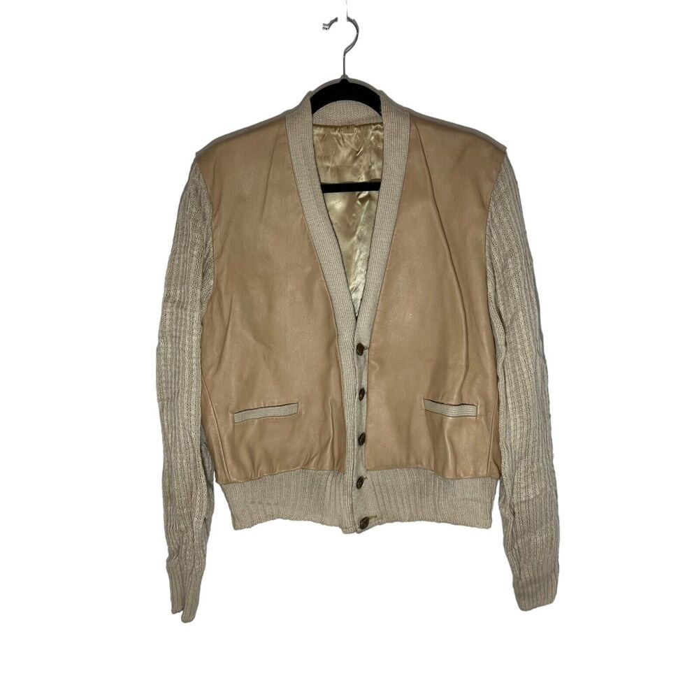 Scully Womens Sz L Leather Knitted Cardigan Blazer Western Hunting Jacket Vtg